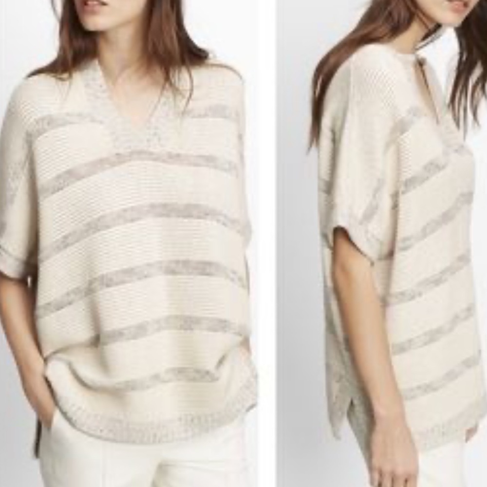 Vince Knit Poncho Sweater in Cream and Gray